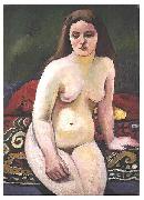 August Macke, Female nude at a knited carpet